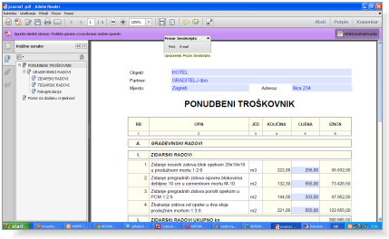Unos cijena u PDF Readeru